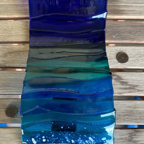 Fused glass ocean sun catcher or wall hanging - 5x9 inches - handmade - Picture 3 of 6